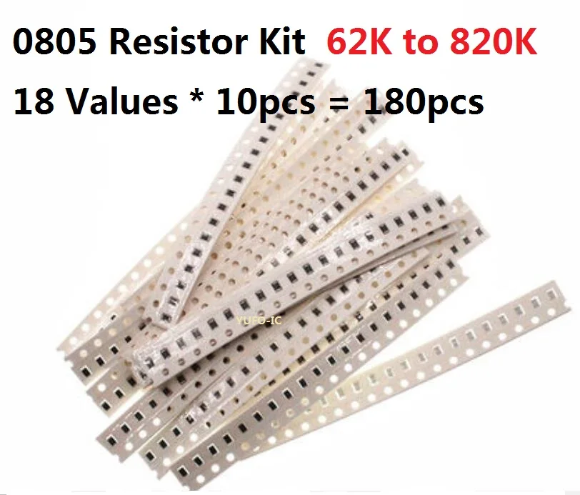 18 значений * 10 шт. = 180 SMD 0805 комплект резисторов 62K-820K 5% сопротивление набор в