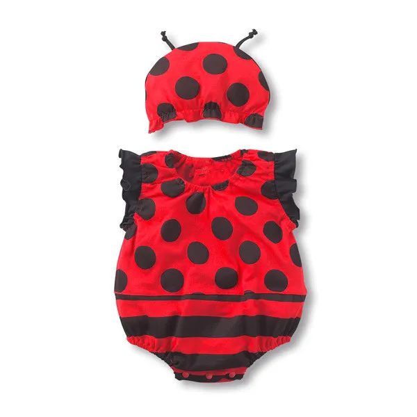 Божья коровка Детские боди+ шляпа для маленьких мальчиков летнее Клубника животных хлопок комбинезон для новорожденных малышей арбуз костюмы - Цвет: ladybug