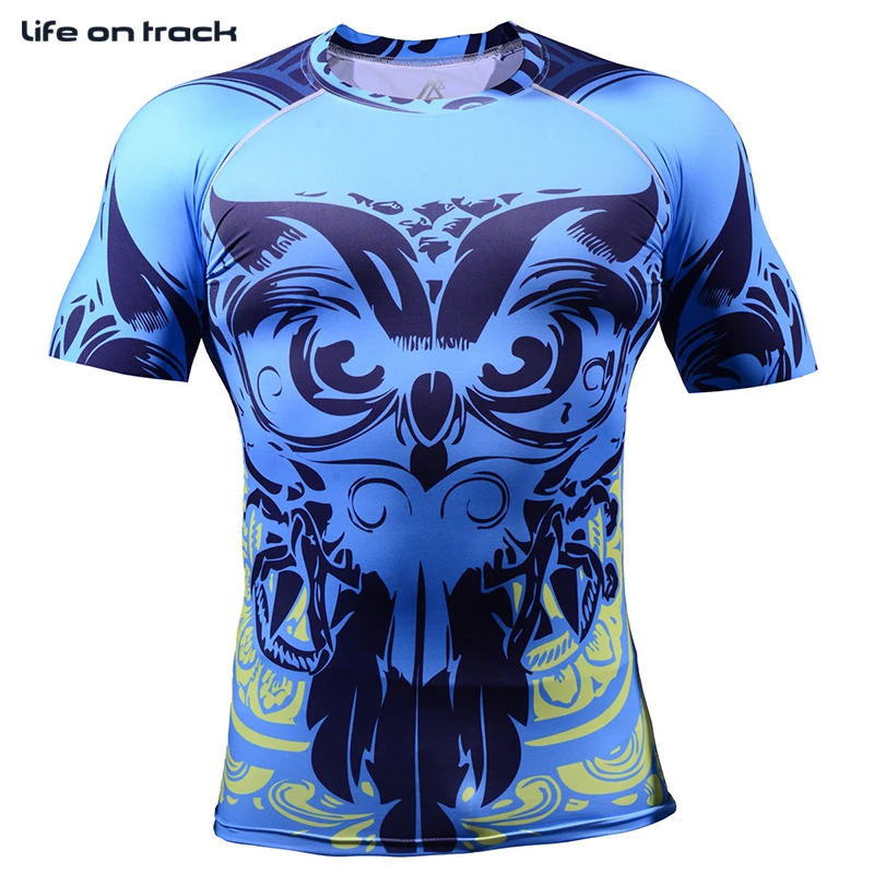 

2016 Men Full Print Running Shirts Weight Liftng Fitness Compression Base Layer Bodybuilding Tights Running Clothing 4XL