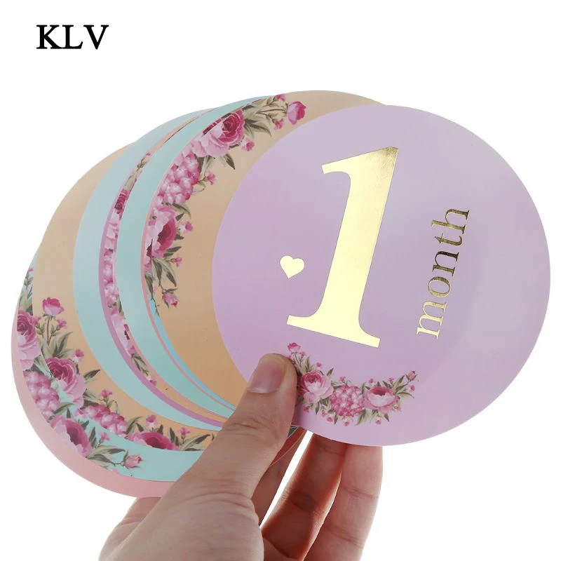 

12 Pcs/Set Month Sticker Baby Photography Milestone Memorial Monthly Newborn Kids Commemorative Card Number Photo Props Accessor