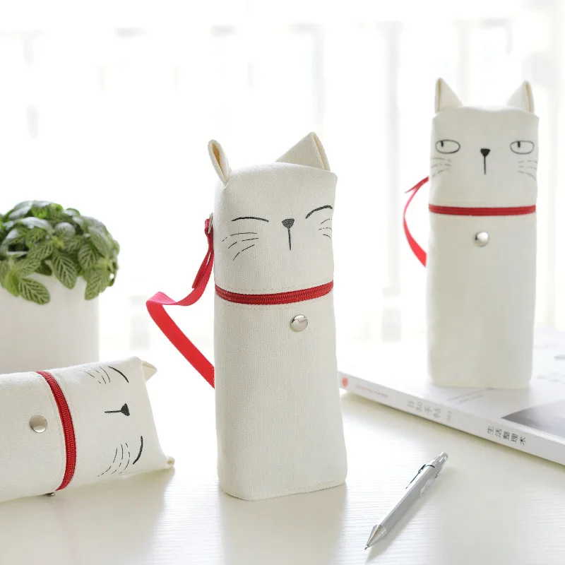 

Cute cat pencil bag Lovely expression kitty pen bag with red tail for kids gift stationery Office accessories School supplies