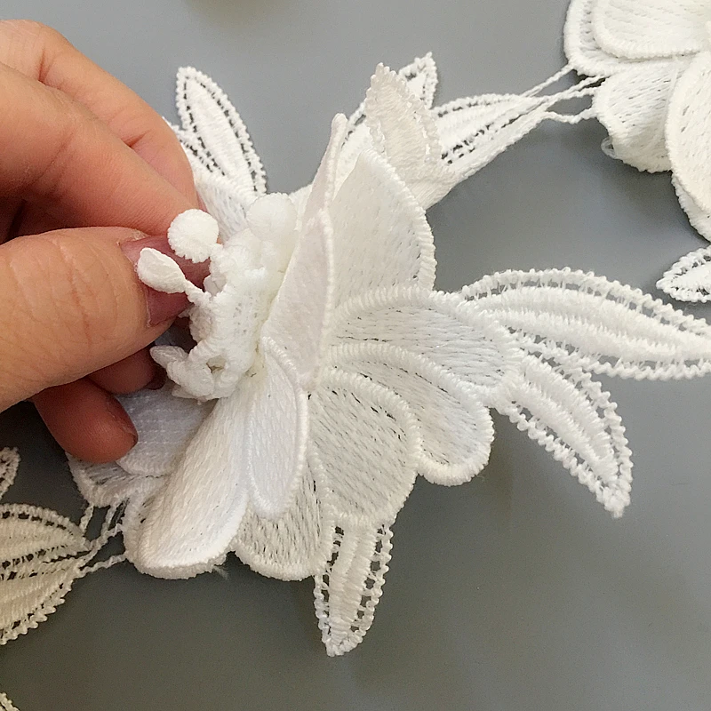 Ширина 13 см вышивка белый черный 3D цветок кружевная отделка DIY Аппликация на одежду украшения кружева ленты LT04