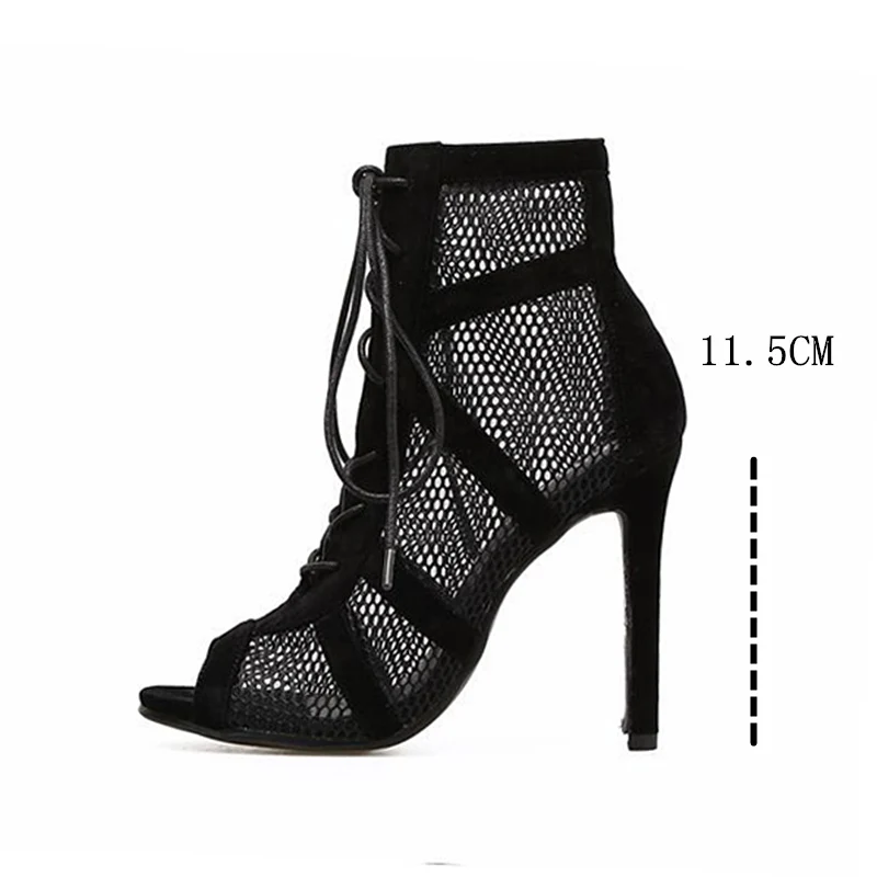 JINJOE New fashion show Black net Suede fabric Cross strap Sexy high heel sandals woman shoes pumps lace-up peep Toe Sandals