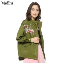 Vadim, Женская куртка-бомбер с цветочной вышивкой, с заплатками, с заклепками, дизайнерские, свободные, летные куртки, повседневное пальто, верхняя одежда в стиле панк, Капа CT1285