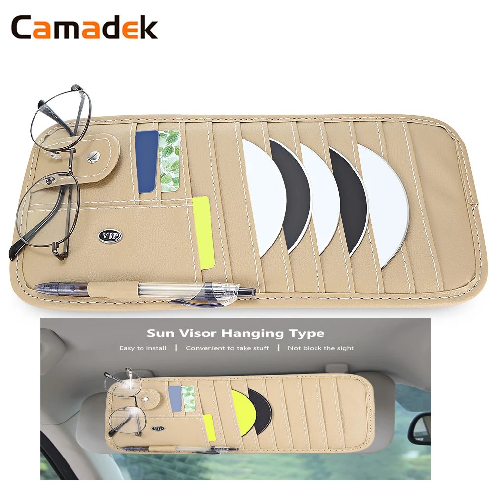 Car Sun Visor CD Storage Holder PU Leather Universal VCD DVD Sunglasses Card Wear Resistant 11 Insert Pockets Hold Pen | Автомобили и