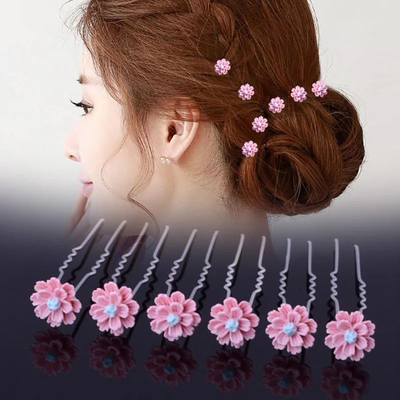

6pcs Newest Soft Rose Flower Hair Pin Clips Women Wedding Bridal Hair Jewelry Nice Gift Flower Hairclips