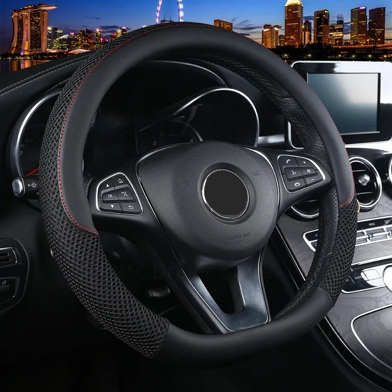 D Shape Car Steering Wheel Cover Leather 38CMin Steering Covers from