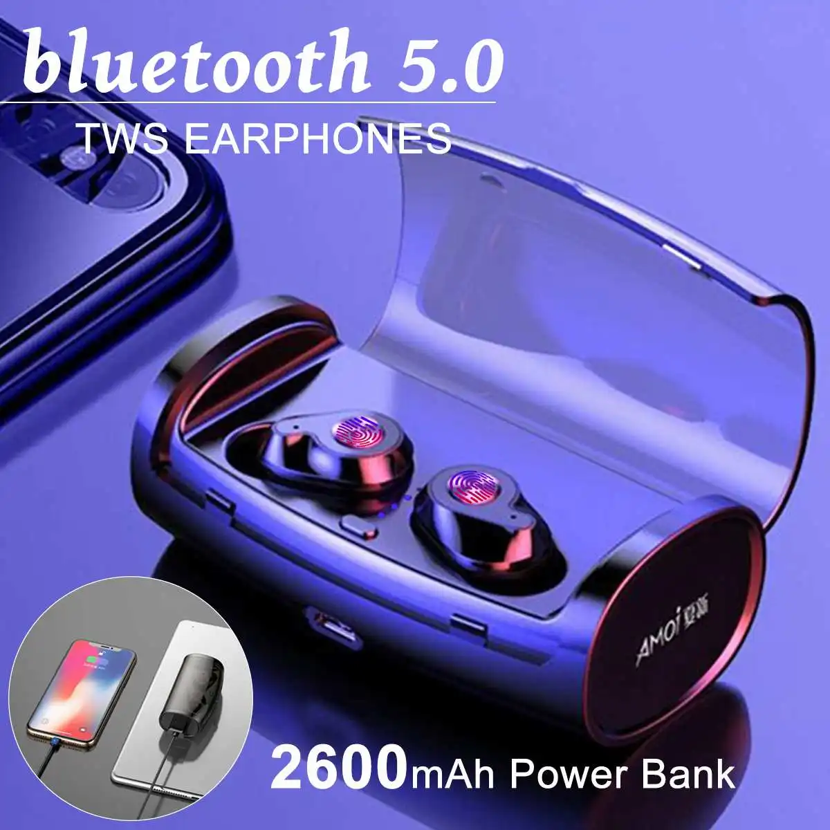 

TWS bluetooth 5.0 Earbuds Earphone Headphones 2600mAh Power Bank Waterproof Wireless Sport 8D Stereo Sound Bass Headset
