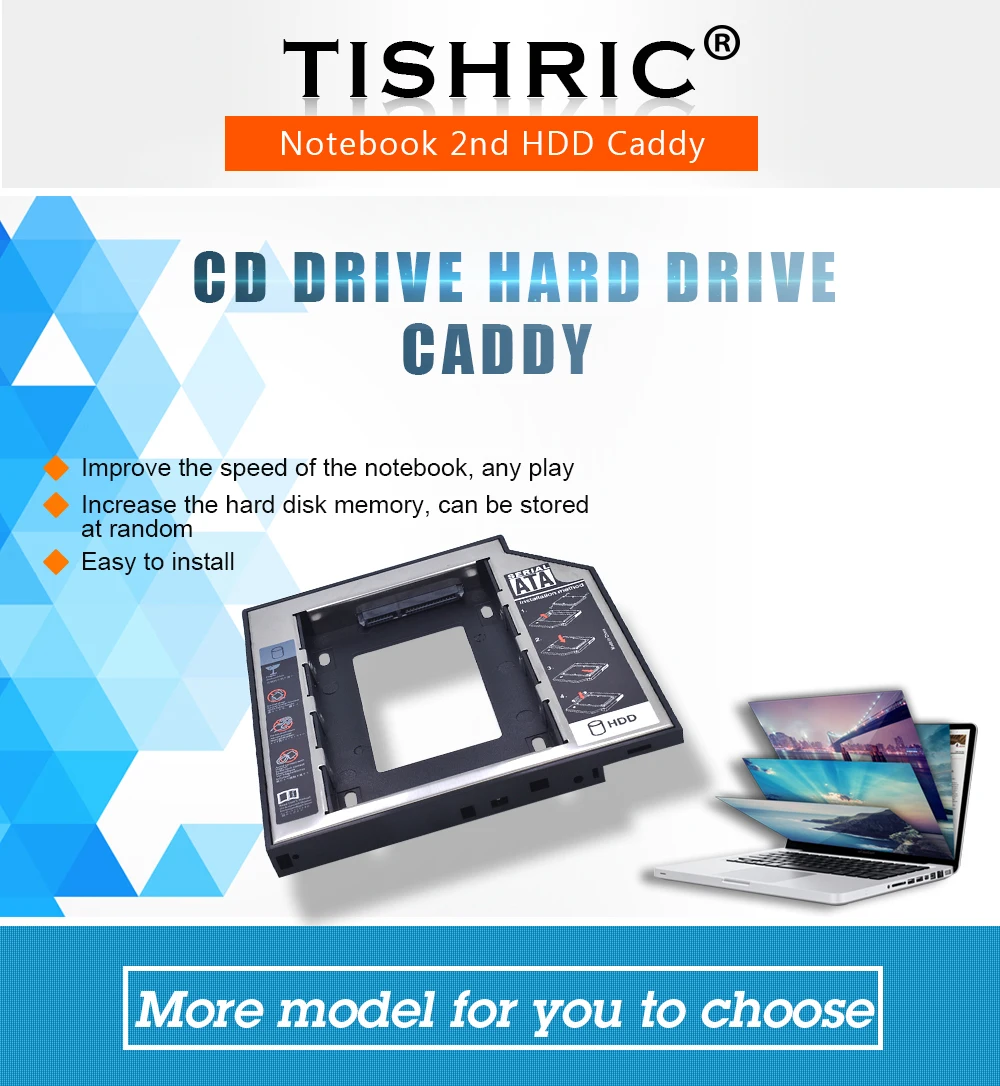 TISHRIC Универсальный 2nd HDD/SSD/DVD Caddy 12,7 мм SATA 3,0 2,5 жесткий диск Caddy адаптер DVD SSD для ноутбука Оптический отсек HDD Чехол