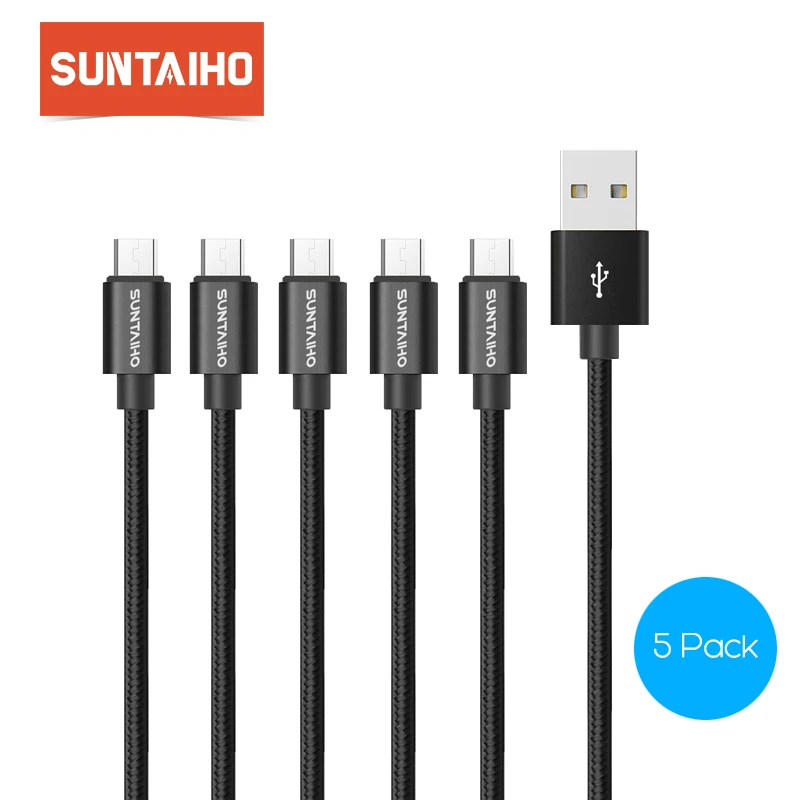 Suntaiho 5 упаковок нейлоновый металлический микро USB кабель быстрое зарядное устройство мобильный телефон 5В/2.1A Android USB кабель для Xiaomi htc LG samsung