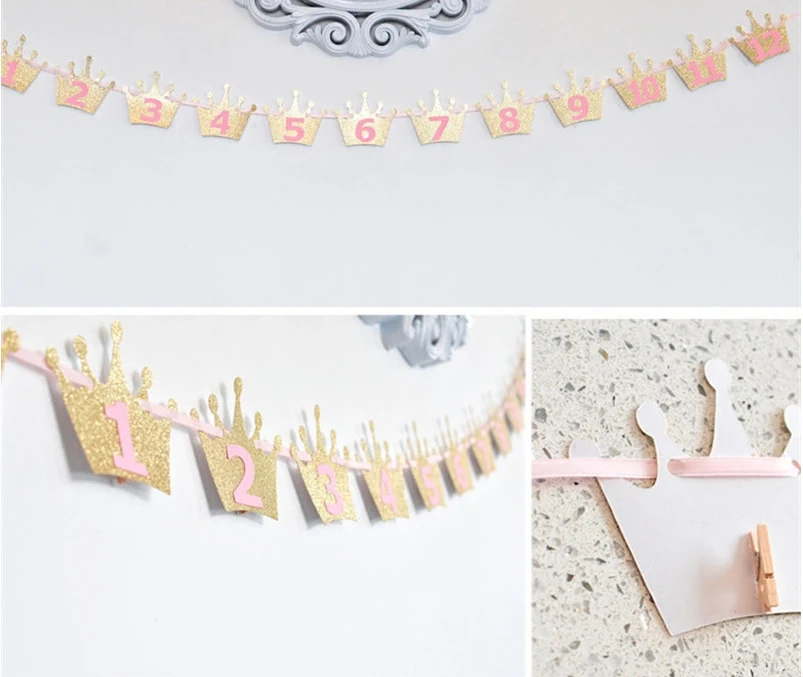 Baby 1st Birthday Banner Gold Paper Photo Frame Baby Shower Boy Girl Anniversary Decor First Birthday Picture Frame