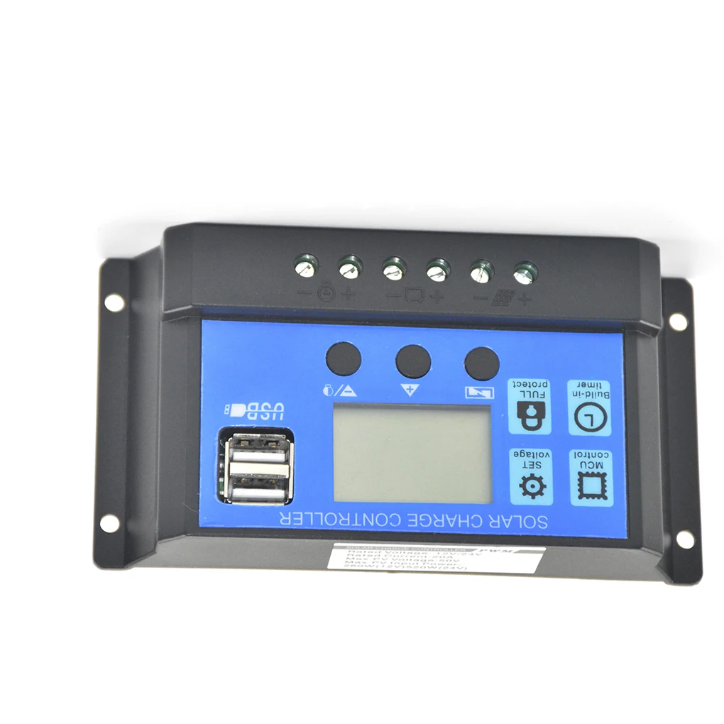 

Short-Circuit Protections 30A 12V-24V Solar Panel Regulator Charge Controller USB 4-stage PWM Charge Management
