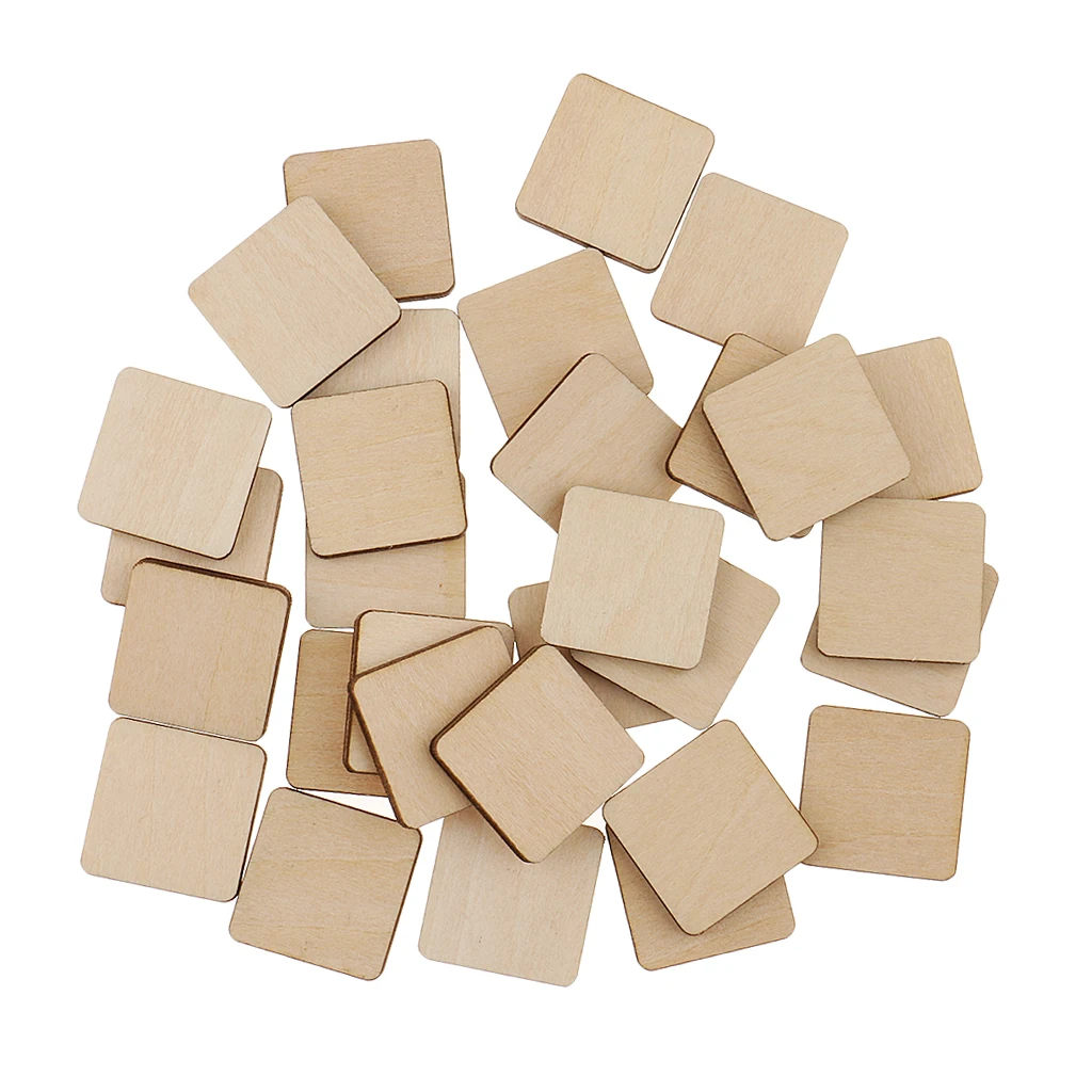 30 Piece Square MDF Unfinished Wood Pieces Blank Plaques for DIY Craft Pyrography 20x20mm Excellent For All Type Of Craft