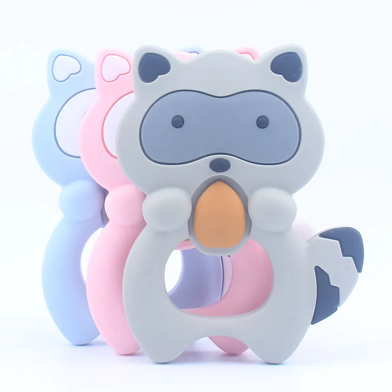 1Pcs Food Grade Silicone Teethers DIY Animal Raccoon Baby Ring Teether