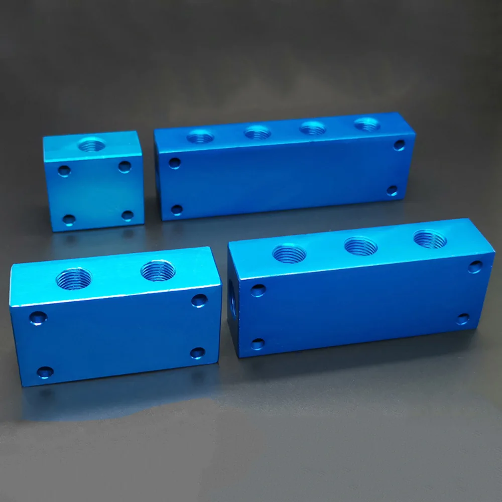 

1/2/3/4 Way 4/6/8/10 Ports BSP G3/8" In G1/4" Out Blue Aluminum Mainfold Block Splitter Air Water Gas Blue