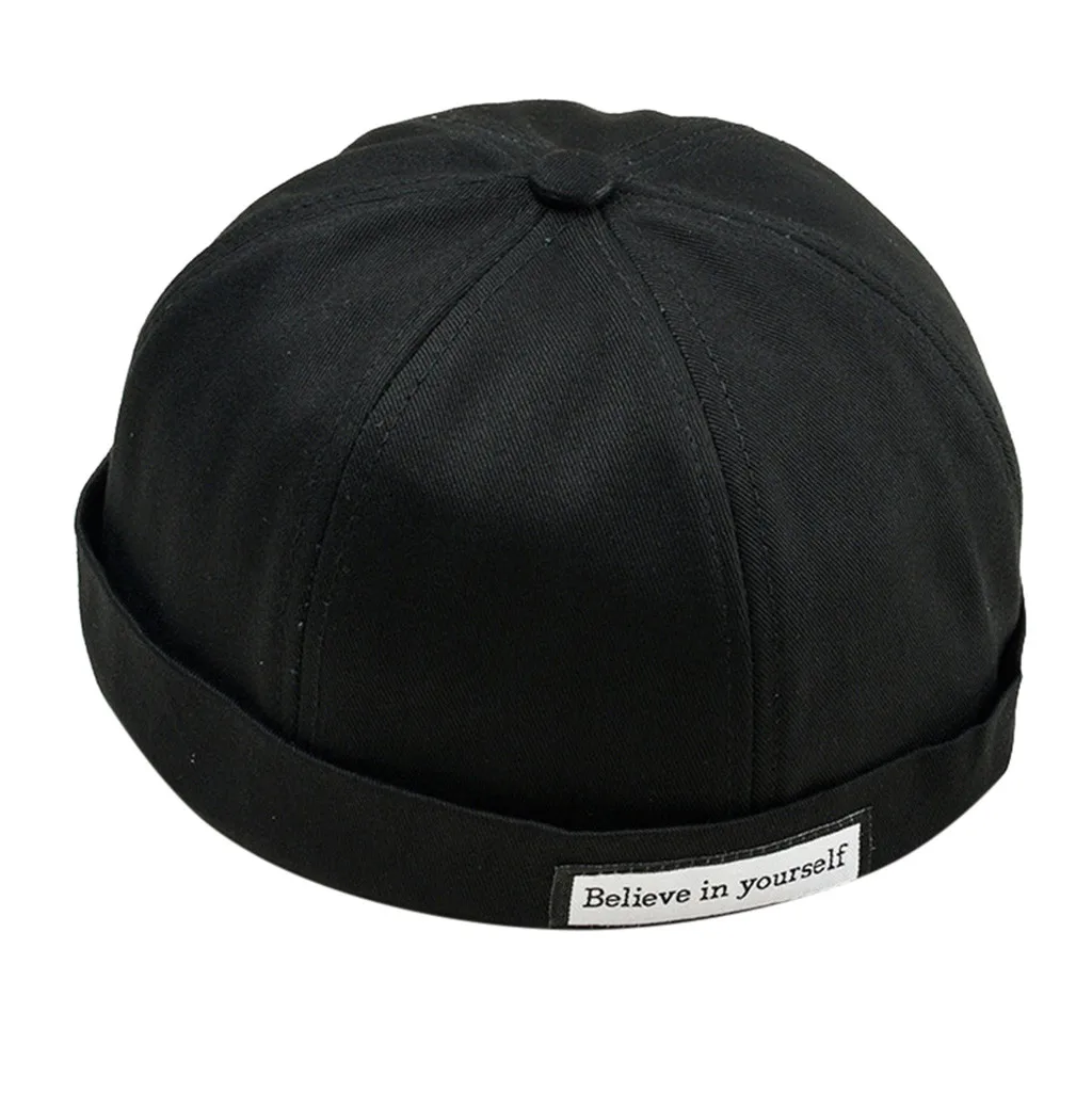

Dome Cuff Skull Cap with Adjustable closure Letter Hip Hop Hat without Visor Gangster Beanies Pillbox Toque Mushroom Solid Color