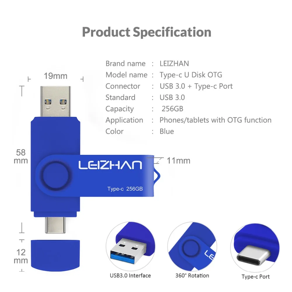 Leizhan OTG USB флэш-накопитель USB 3,0 Тип C Телефон картинка палка для samsung S10, S9, Note 9, S8, Google Pixel XL флешка