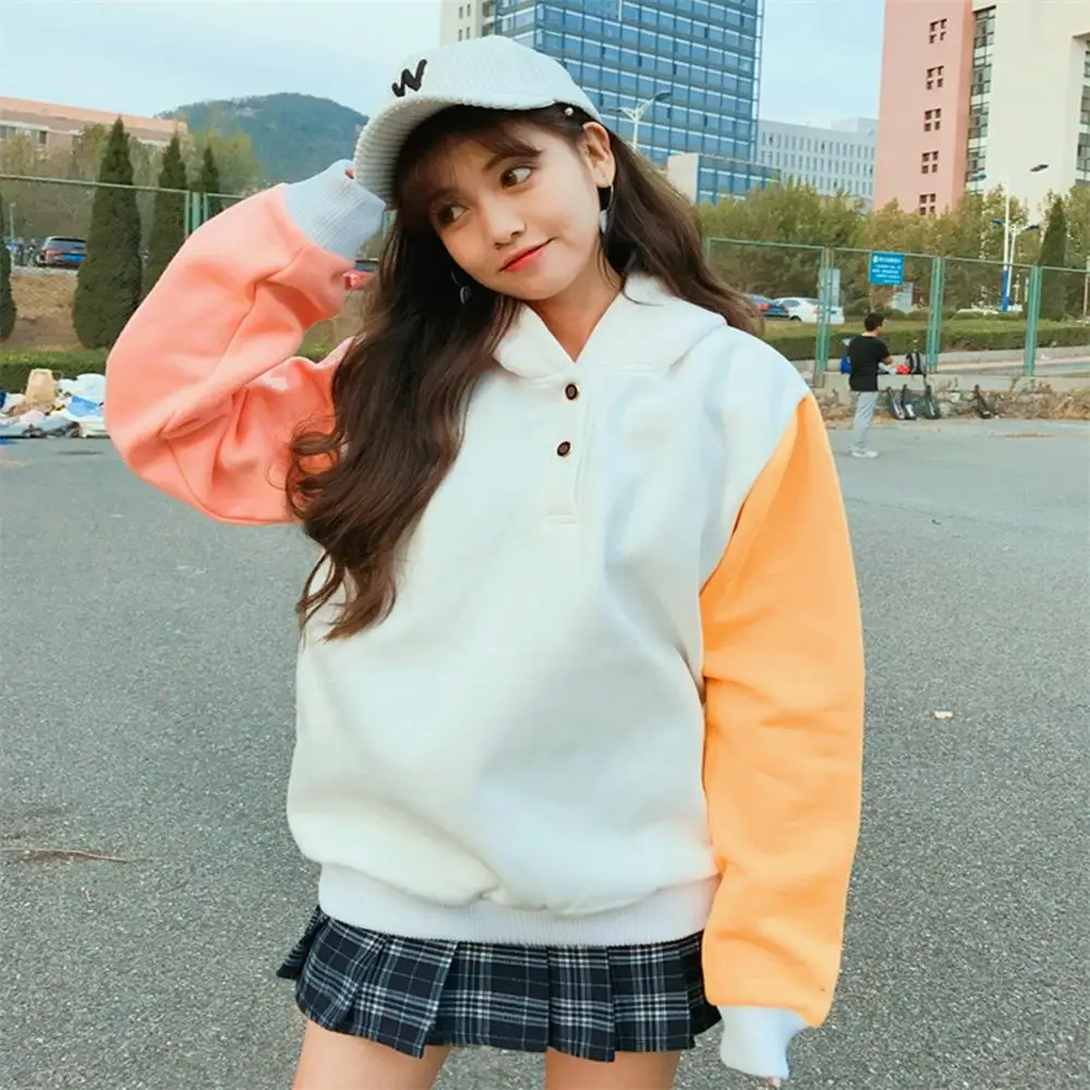 2018 Women’s Hoodies Tunic Japan Harajuku Ulzzang Loose Fight Block