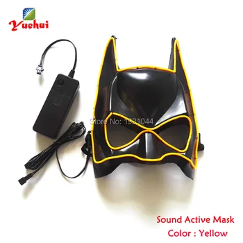 

New arrival EL Wire Glowing Mask with DC-3V Sound activated Driver Neon Cold Light Party Mask EL mask Gift Color Yellow