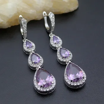 

Women Charms Jewelry Shiny 4 Colors Choice Purple Red Yellow Green Drops Fashion 925 Sterling Silver Color Dangle Earrings 55mm