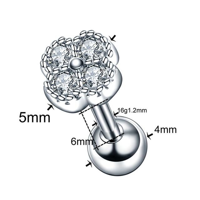 Steel Crystal Flower Ear Cartilage Helix Orelha Ear Stud Tragus Barbell Piercing Labret Lip Rings Sexy Charming Jewelry 16G