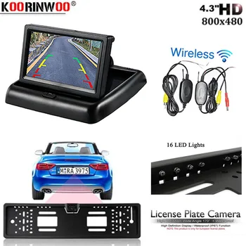 

Koorinwoo 4.3" TFT LCD Parking EU European License Plate Frame 16 LEDS Rear View Camera Car Display monitor Support NTSC /PAL
