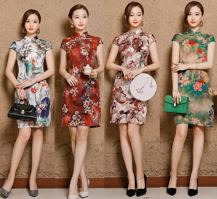 Women Linen Cotton Shanghai Plus Size Cheongsam Qipao Dresses XXXL 4XL 5XL Summer Short Chinese Traditional Printing Elegant  (21)
