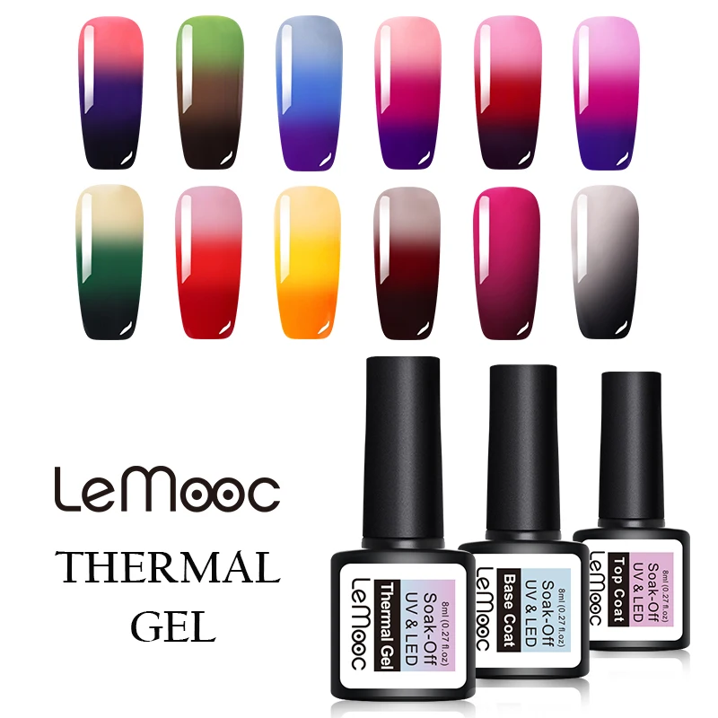 

Lemooc 8ML Thermal Nail Gel Polish 3 in 1 Temperature Color Changing Gel Varnish Soak Off UV Gel Nail Polish Long Lasting Gel