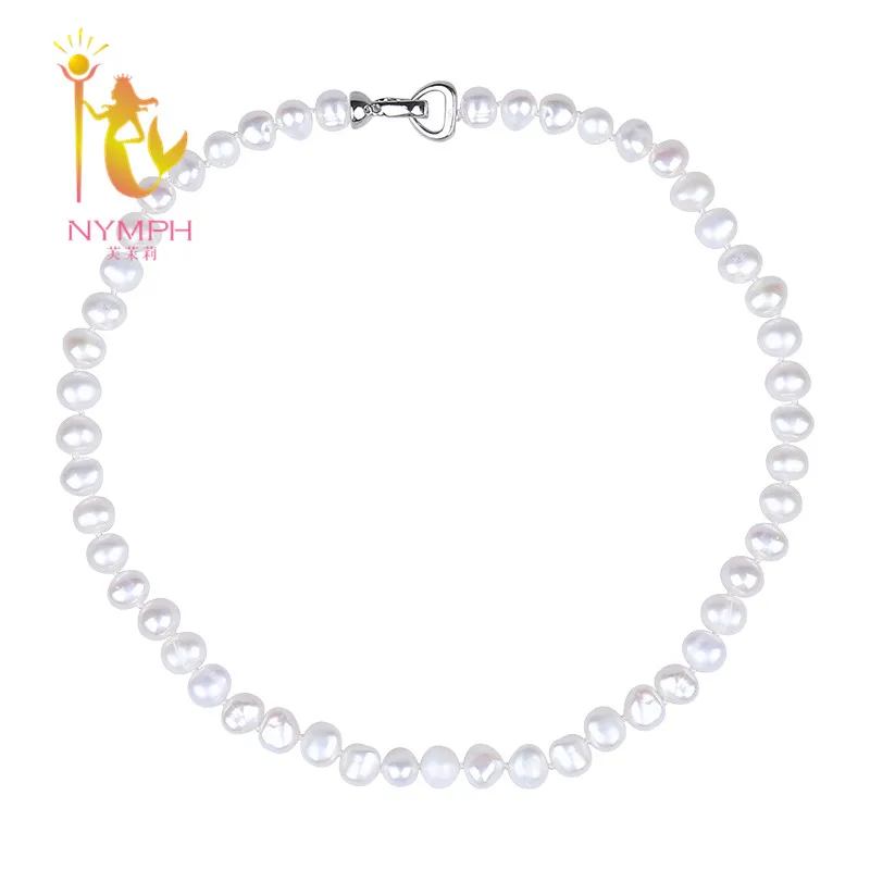 

[NYMPH]Baroque Pearl Necklace Pearl Jewelry Natural 9-10mm White Freshwater Choker Necklace Trendy Wedding Party Gift [X221]