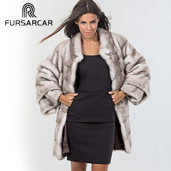 

FURSARCAR 2019 Femme Gray Mink Fur Coat Luxury Fashion Winter Natural Fur Jacket For Women Warm Thick Down Outwear With Collar