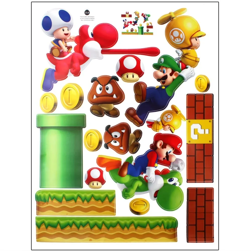  Super Mario Wall Sticker Removable Cartoon Decor for Kindergarten Kids Rooms Diy Poster Art Decals  - 32505121009