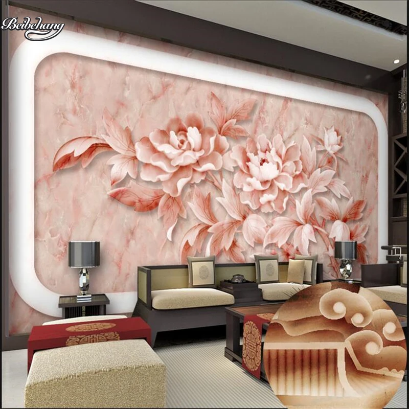 

beibehang Rich peony TV background wall relief relief wall background custom large fresco non woven fabric wallpaper
