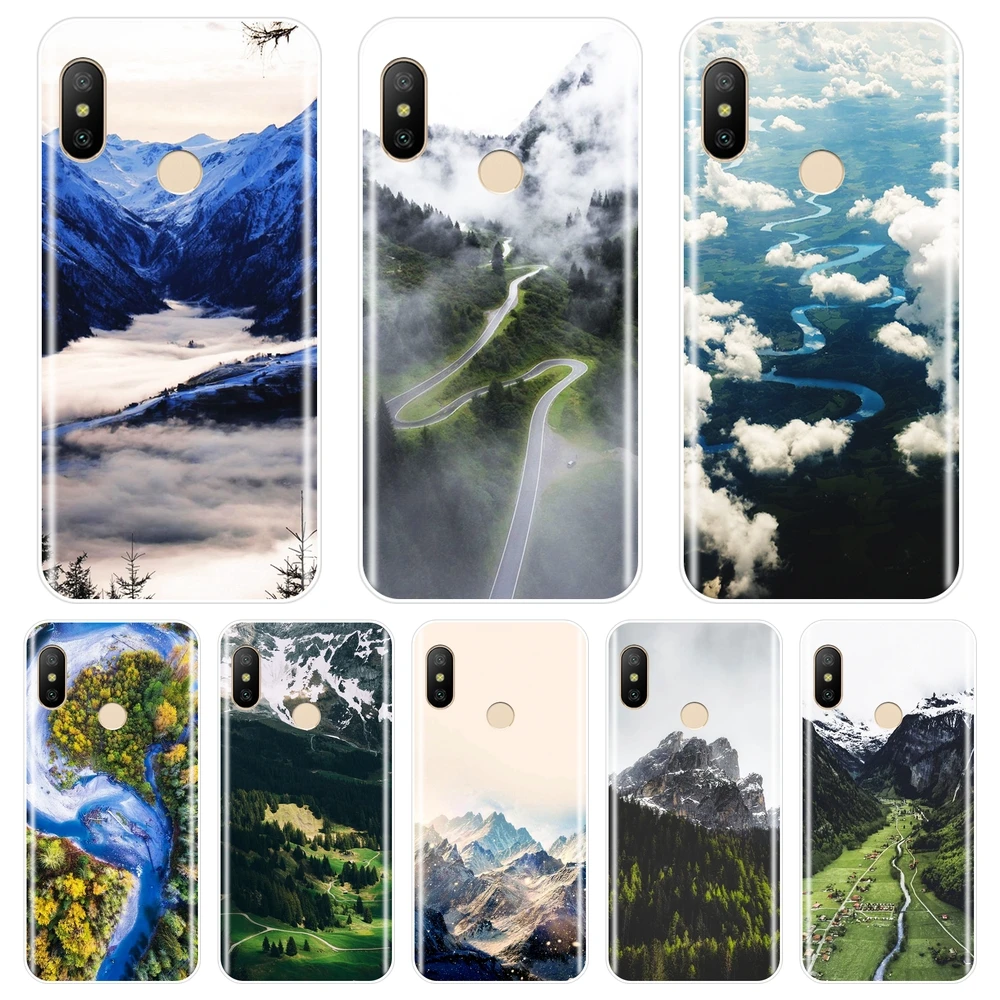 For Xiaomi Mi A1 A2 8 Lite SE Phone Case Silicone Mountain Travel Cloud Green Soft Back Cover 5 5C 5S 5X 6 6X Plus | Мобильные
