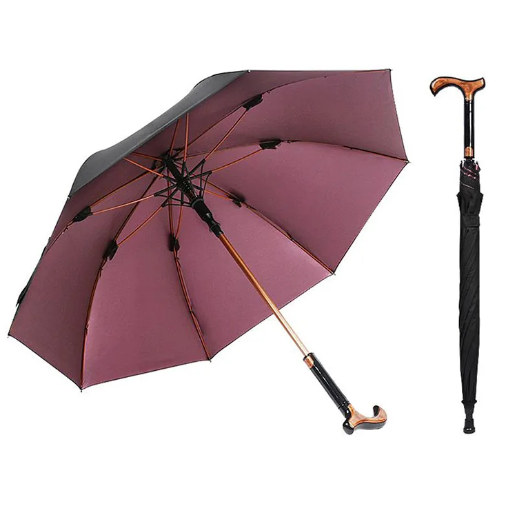 

Adult Wooden Handle Multi-function Outdoor Anti-skid Straight Rod Cane Umbrella the Elderly Crutches Umbrella For Old Man