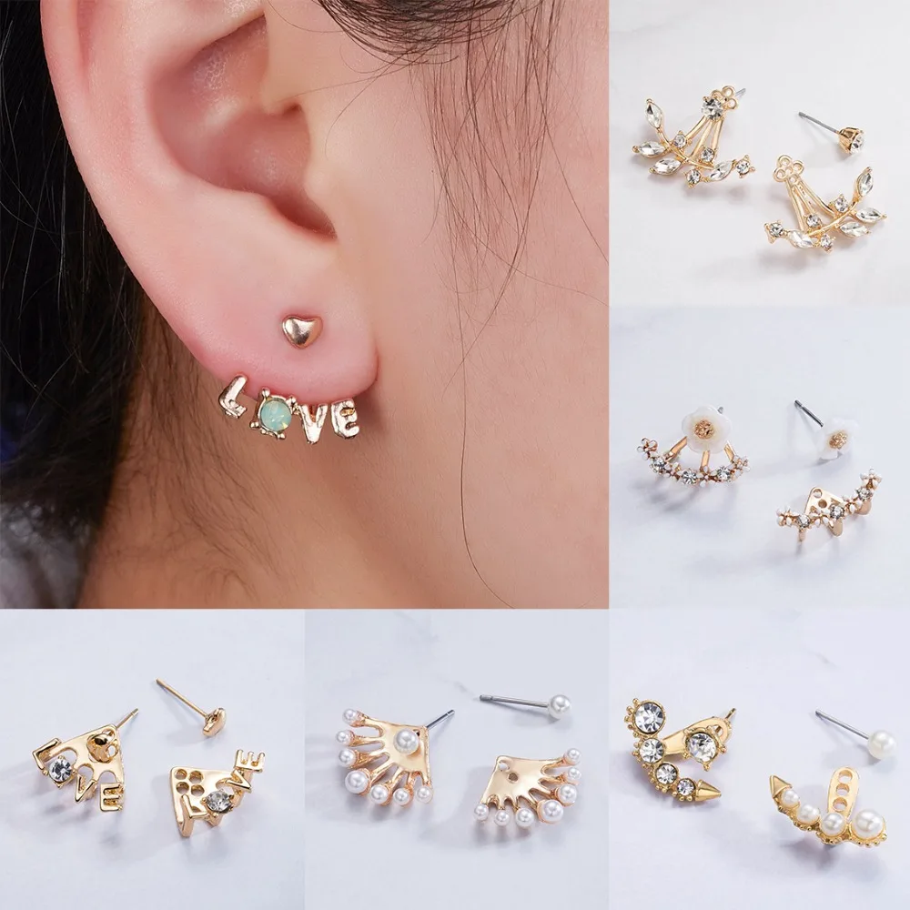 

2019 Hot Sale Shiny Crystal Flowers Leaf Rear-mounted Stud Earrings Elegant Pearl CZ Earring For Women Girl Fashion Jewelry Gift