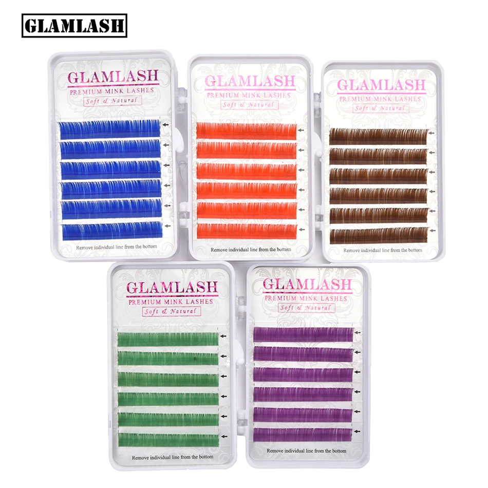 

GLAMLASH 1pc Purple Blue Brown Dark Brown Color Lashes Individual Mink False Eyelashes Extensions Premium Soft Natural Makeup
