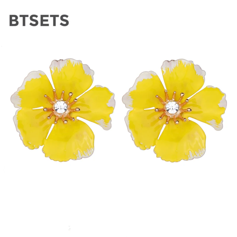 

Flower Stud Earrings Female Oorbellen Yellow Statement Earrings For Women Wedding Indian Earings Fashion Jewelry Gift