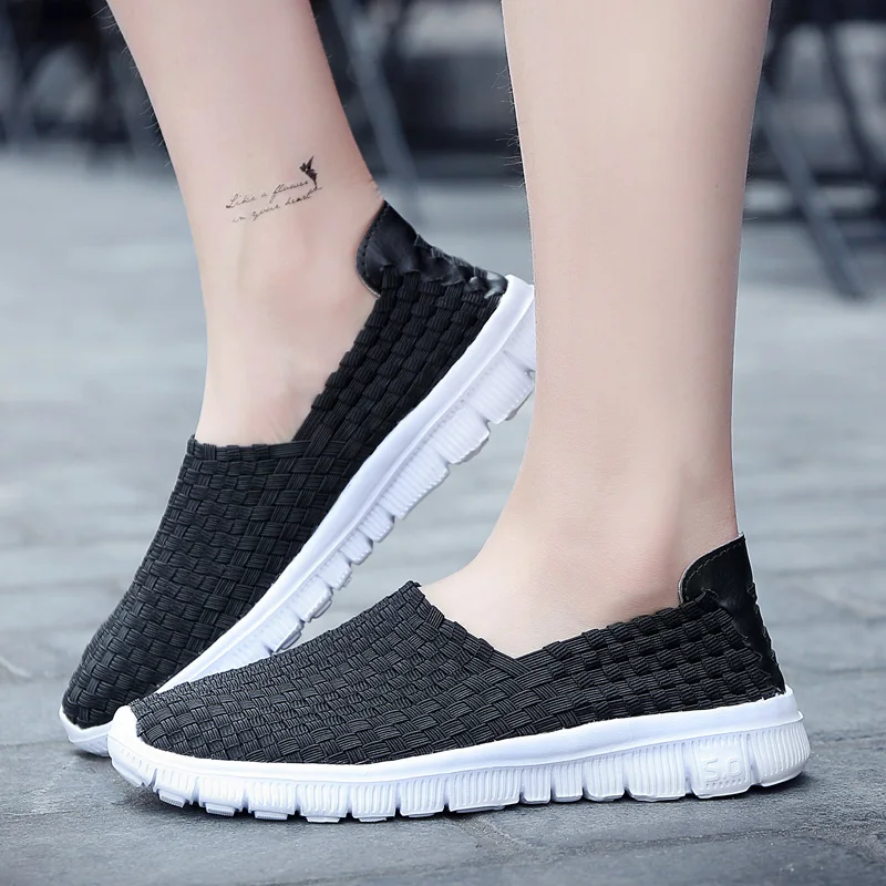 Big Size 35-44 Yards Woven Mesh Women Shoes Round Head Breathable Soft Flats Slip-On Footwear Lightweight Outdoor Casual Shoes (21)