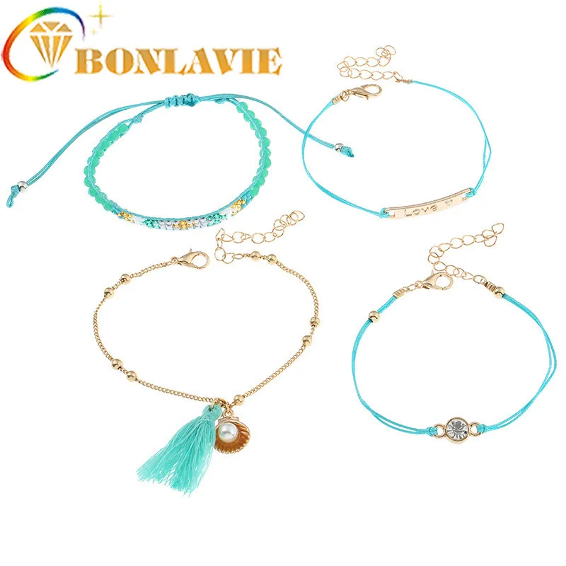 Fashion 4pcs/set Shell Tassle Bohemian Bracelets Boho