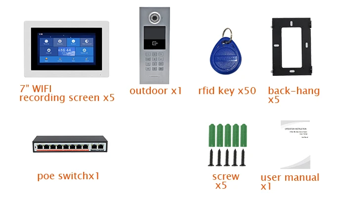 Бесплатная доставка 5 квартир POE 720 P IP Wi Fi 7 "сенсорный экран запись видеодомофоны телефон двери код клавиатуры RFID Открытый камера