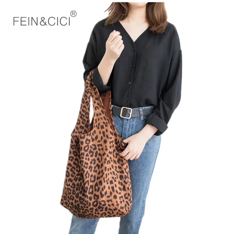

Leopard shopping bag animal pattern print large capacity casual canvas bag women luxury brand shoulder bag wholesale 2018 new