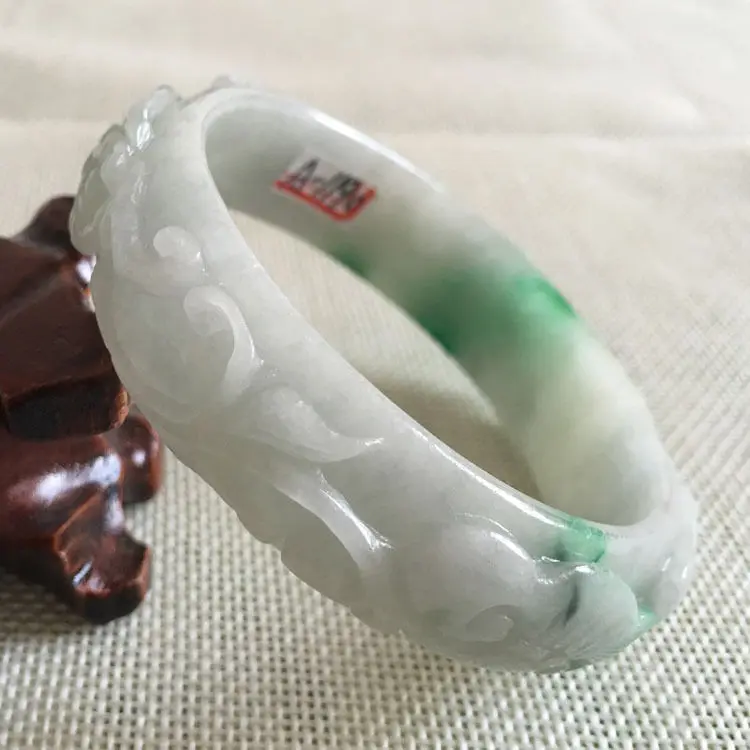 

59mm Vintage Chinese Hand-carved White Green Jadeite Jade Bracelet Bangle 1190 a 5.19
