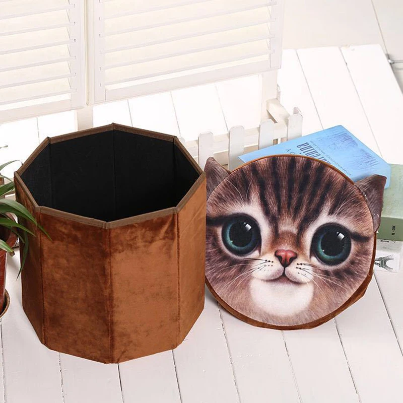 

Creative animal pattern cat dog portrait storage stool living supplies storage stool foldable ottoman kid baby seater toy box