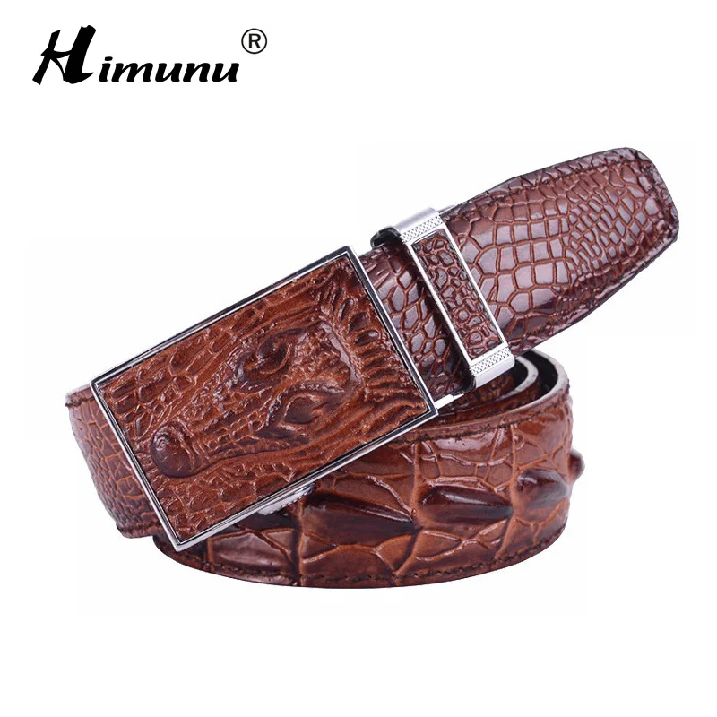 New Men s Genuine Leather Belt Fashion Luxury Alligator Automatic Buckle 100 Cowhide Leather Belts For