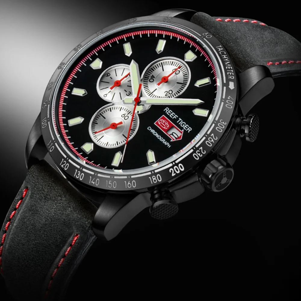 Риф Тигр/RT спортивные часы для мужчин хронограф кварцевые часы с датой стальные часы со светящимися маркерами RGA3029
