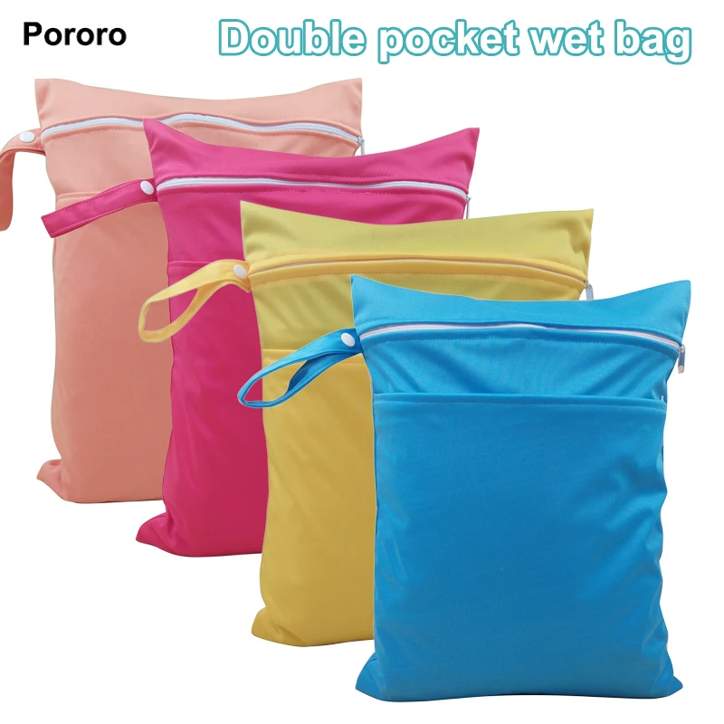 Двойные карманы водонепроницаемые портативные многофункциональные детские сумки для подгузников, одноцветные влажные сухие сумки для подгузников с застежкой-молнией