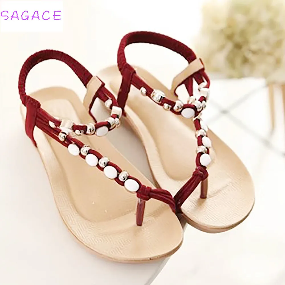 

SAGACE 2018 Plus size 34-43 new high quality genuine leather sandals women Girls shoes solid color flat summer beach shoes