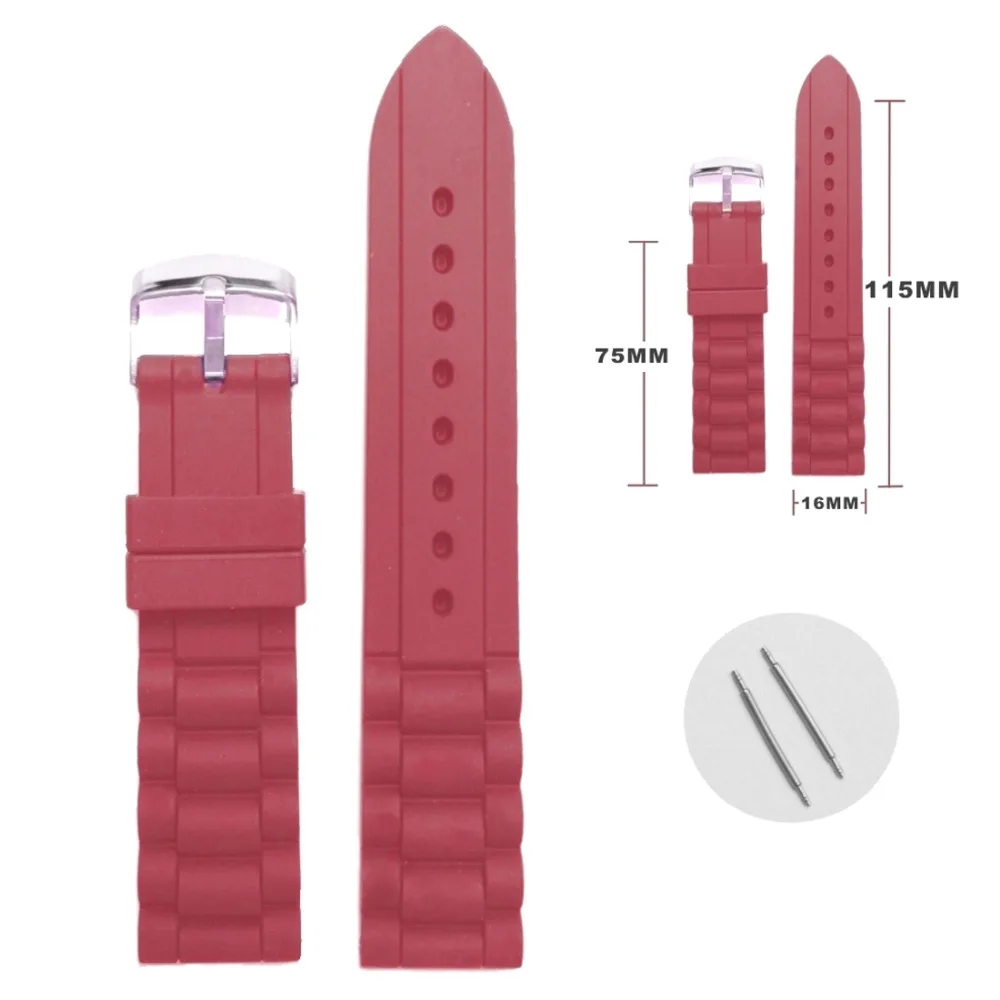16 мм 10 шт. Пурпурный Цвет силиконового желе резиновые женские часы Ленточные ремни 16 мм
