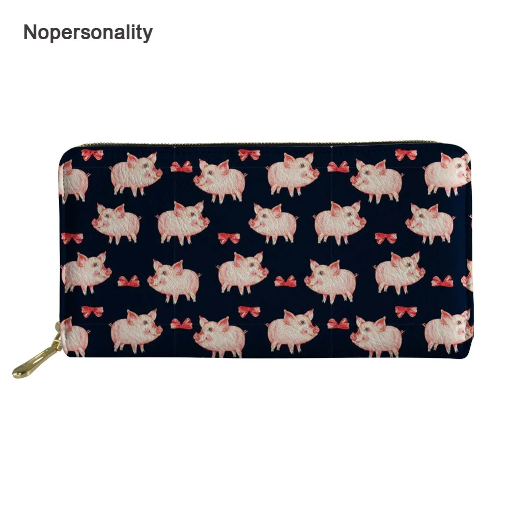 

Nopersonality Kawaii Pig Print Clutch Purse for Women Casual Long Zipper Credit Card Holders Personalized Female Wallet Leather