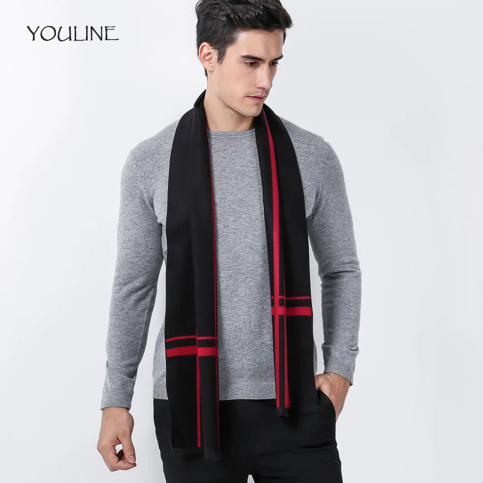 YOULINE Winter scarf men striped cashmere scarf male brand shawl wrap
